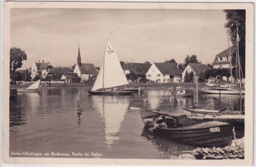 Baden - Unter-Uhldingen Partie am Hafen sw-Foto-AK gelaufen 1942