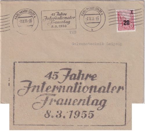 DDR - Karl-Marx-Stadt 1955 45 J. Int. Frauentag Masch.werbestpl. Brief n Leipzig
