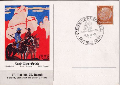 DR - Rathen (Sächs. Schweiz) 1939 Karl-May-Spiele SST farbige Sonderkarte