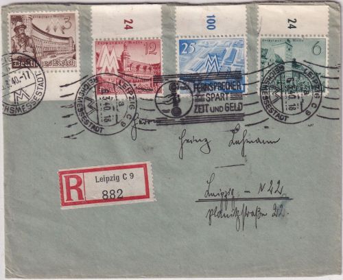 DR - Leipziger Messe Satz Ortseinschreiben Handrollstempel/Posteigenwerbung 1940
