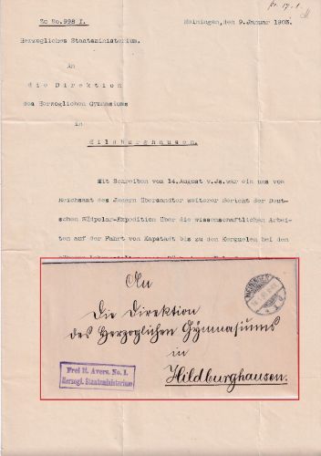 DR - Meiningen 1903 Frei laut Avers No. I Dienstbrief n. Hildburghausen