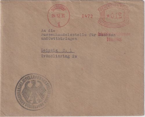 DR - Düsseldorf 1935 12 Pfg. AFS "Industrie- u. Handelskammer" Brief n. Leipzig