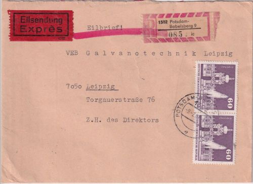 DDR - 2x60 Pfg. Aufbau Eil-Einschreibebrief Potsdam-Babelsberg - Leipzig 1981
