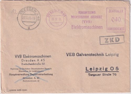 DDR - Dresden 1958 40 Pfg. ZKD-AFS "VEB Elektromaschinen" Brief b. Leipzig