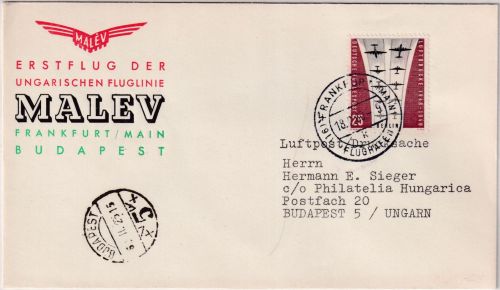 BRD - Malev 1st-Flug Frankfurt a/M. - Budapest 18.2.60