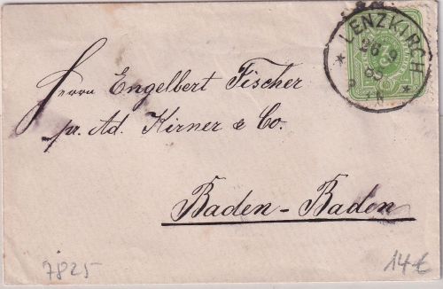 DR - 3 Pfg. Drucksachenbriefchen K1 Lenzkirch n. Baden-Baden 1885