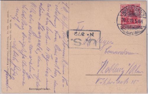 DR - 10 Pfg. Germania Karte Hinterzarten - Koblenz 20.7.19 - US-Zensur