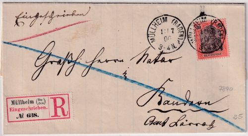 DR - 30 Pfg. Germania/Reichspost Einschreibebrief Müllheim - Kandern 1900