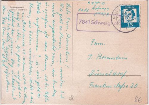 BRD - 7841 Schweighof Poststelle I Ra1 Karte Müllheim - Düsseldorf 1963