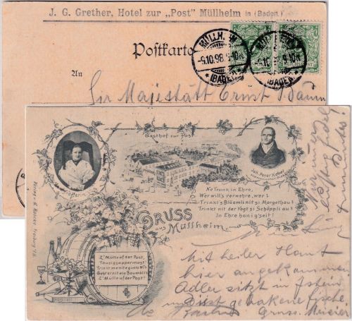 Baden - Müllheim Gasthof z. Post sw-Mehrbild-AK gelaufen 1898