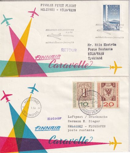 BRD/Finnland - Finnair Erstflug Caravelle Köln - Helsinki 1.4.60 Hin u. Retour