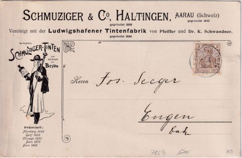 DR - Haltingen 1902 kl. K1 illustr. Reiseavis/Drucksachenkarte n. Engen