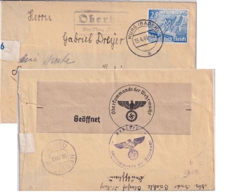 DR - 25 Pfg. Leipziger Messer Zensurbrief i.d. SCHWEIZ Oberhof ü. Murg 1940