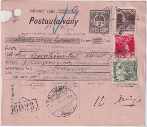 Ungarn/Slowakei - 2 F. Ganzsache + Zusatz Postanweisung Alsószerdahely 1918