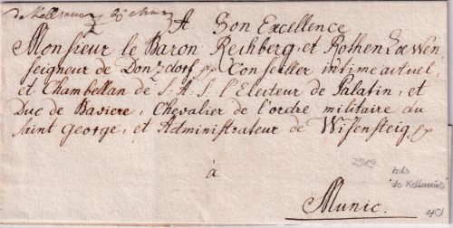Württemberg - de Kellmünz hds. Ortsangabe Adeligenbrief n. München ca. 1800