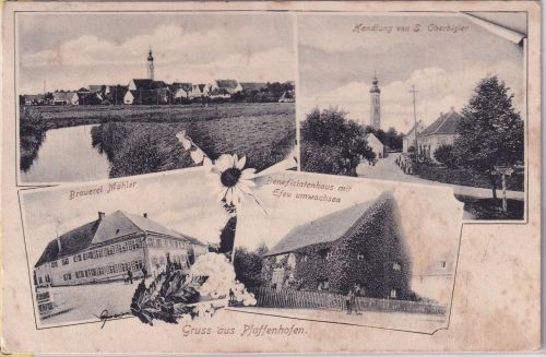 Bayern - Pfaffenhofen a.d.Roth Brauerei etc. sw-Mehrbild-AK gelaufen 1909