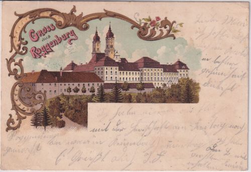 Bayern - Roggenburg (Kloster) Farblitho gelaufen Krumbach 1898