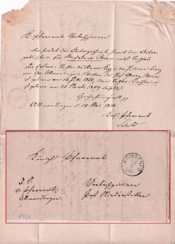 Württemberg - Ehingen 16/5 K1 Dienstbrief Allmendingen - Niederstetten 1870