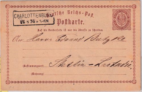 DR - Charlottenburg 16.8.74 Ra2 1/2 Gr. Brustschild Ganzsache n. Stettin