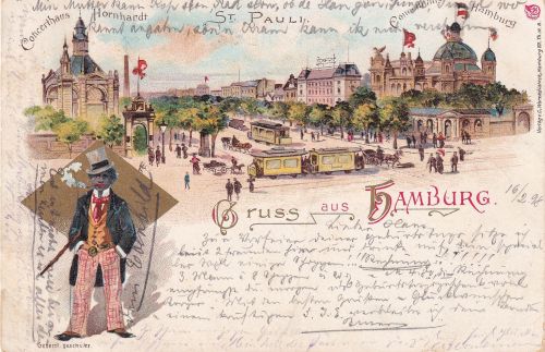 Hamburg - Concerthaus Hornhardt/Hamburg farb. Mehrbildlitho gelaufen 1898