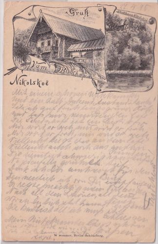 Berlin - Nikolskoe (Wannsee) Blockhaus sw-Federlitho gelaufen Wannsee 1898