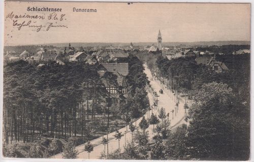Berlin - Schlachtensee Panorama sw-AK gelaufen Schlachtensee 1916