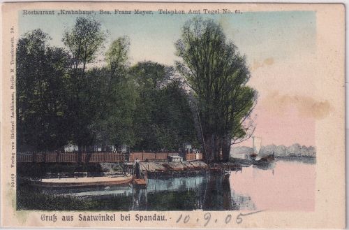 Berlin - Saatwinkel b Spandau Restaurant Krahnhaus farb. AK Haselhorst gel. 1905