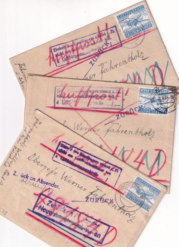 DR - Wollup Post Zechin 3 Luftfeldpostbriefe an Fp.Nr. 48184 Aug/Sep 1944 Retour