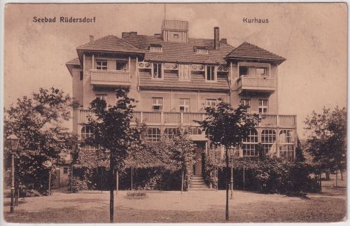 Brandenburg - Seebad Rüdersdorf Kurhaus sw-AK gelaufen Kalkberge 1917