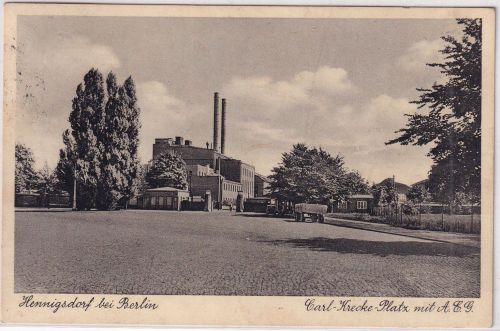 Brandenburg - Hennigsdorf Carl-Krecke-Platz mit AEG sw-Foto-AK gelaufen 1940