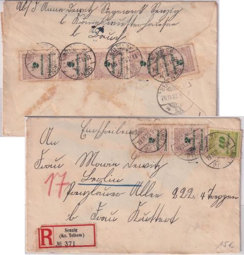 DR-Infla - 7x2 Mrd. Korbdeckel/dst. u.a. Einschreibebrief Senzig 19.11.23