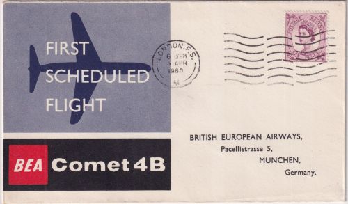 England - BEA Comet-Erstflug London München Schmuckkuvert 5.4.60