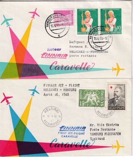 Finnland - Finnair Caravelle Erstflug Helsinki Hamburg Schmuckkuvert 18.4.60