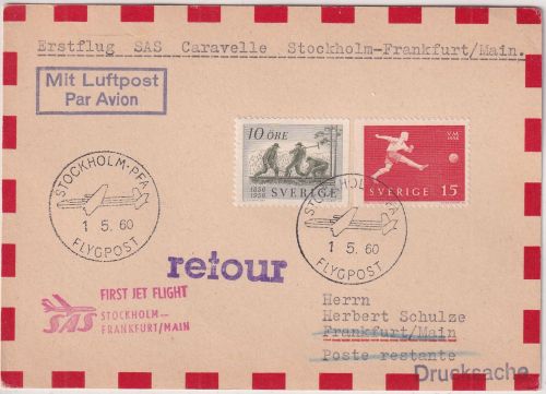 Schweden - SAS Caravelle Erstflug Stockholm Frankfurt a/M. 1.5.60