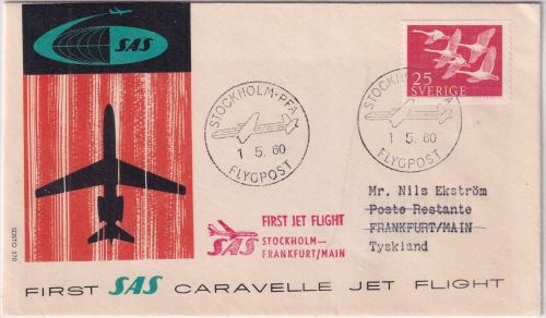 Schweden - SAS Caravelle Erstflug Stockholm Frankfurt a/M. Schmuckkuvert 1.5.60