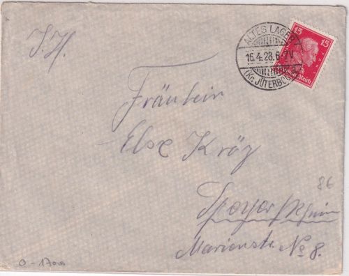 DR - Altes Lager (Kr. Jüterbog) Kreisgitterstpl. Brief n. Speyer 1928