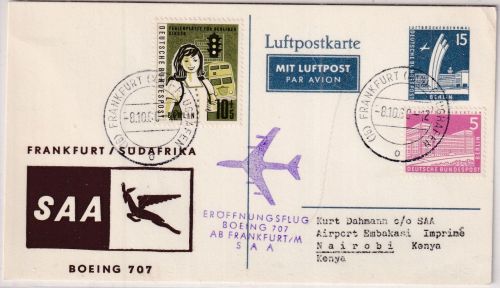 BRD - SAA Erstflug Frankfurt a/M Nairobi 8.10.60 15 Pfg. Lupo-Privatganzsache