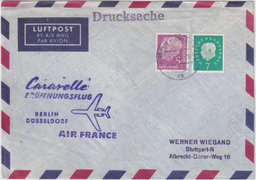 BRD - Air France Caravelle Erstflug Berlin Düsseldorf 1.4.61 Luftpost-Drucksache