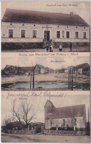 Brandenburg - Merzdorf b. Petkus Gasthof etc. farb. Mehrbild-AK gelaufen 1914