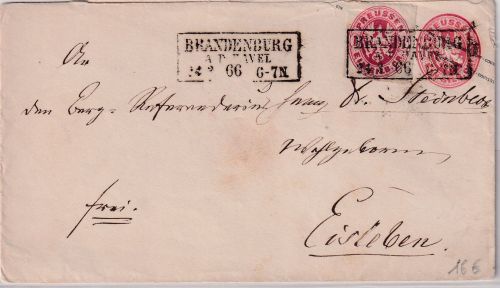 Preussen - 1 Sgr. Adler Ganzsache + Zusatz Ra3 Brandenburg a.d.Havel 1866
