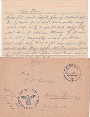 DR - Rathenow 1940 Feldpostbrief Bf.stpl. Fp.Nr. 32746 n. Berlin - mit Inhalt