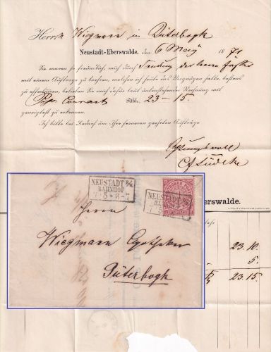 NDP - 1 Gr. gez. Ra3 Neustad E./W. 7/5 Brief n. Jüterbog 1871 - mit Inhalt