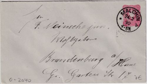 DR - Malchin 24/2 90 *b glasklarer K1 10 Pfg. Ganzsache/Brief n. Brandenburg