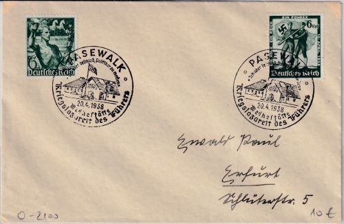 DR - Pasewalk Kriegslazarett d. Führers SST Brief n. Erfurt