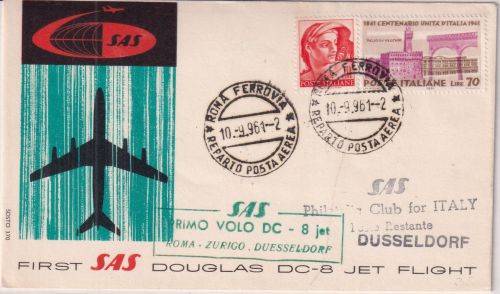 Italien - SAS Erstflug Douglas DC8 Rom Düsseldorf Schmuckkuvert 10.9.61