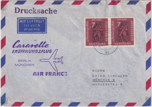 BRD - Air France Caravelle Erstflug Berlin München 1.10.61 Luftpostdrucksache
