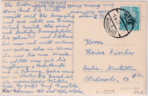 DDR - Vitte (Hiddensee) 1.6.57 Tagesstempel Karte n. Berlin
