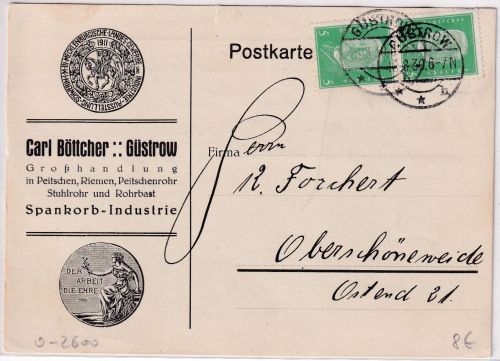 DR - Güstrow 1930 illustr. Firmenkarte n. Oberschöndeweide