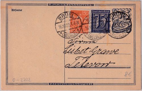 DR-Infla - 75 Pfg. Postreiter Ganzsache+Zusatz Brüel - Teterow 1922