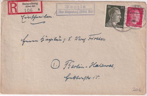 DR - Banzin ü. Boizenburg (Elbe) Ort Landpost-Ra2 Einschreibebrief n Berlin 1944